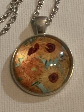 Sunflowers Cameo Necklace in Silver - 19” silver chain